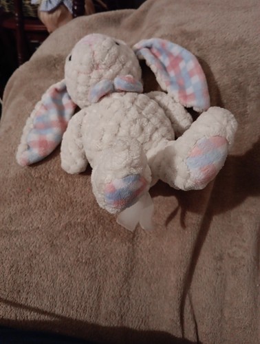 KELLYTOY BEIGE VTGE QUILT CHENILLE BUNNY RABBIT PLUSH W/PLAID BOW TIE*EARS*FEET - Picture 8 of 8