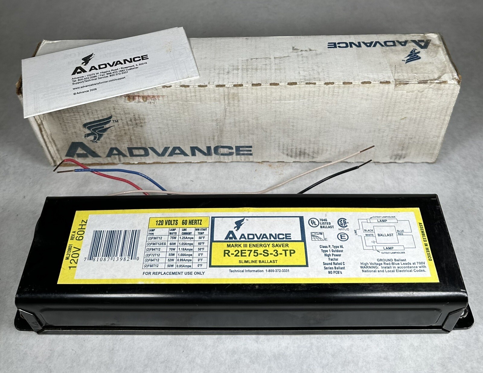 NEW Advance R2E75S3TP Slimline Ballast, 120V, 2Lamp (F96T12) eBay