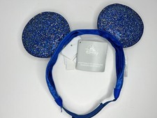 Disney Mickey Ears Blue Sparkle No Bow Adjustable Strap Youth Size NEW W TAGS