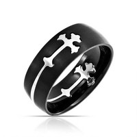 Bling Jewelry Black Stainless Steel Fleur De Lis Cross Cut Out Mens Puzzle Ring Bling Jewelry Black Stainless Steel Fleur De Lis Cross Cut Out Mens Puzzle Ring