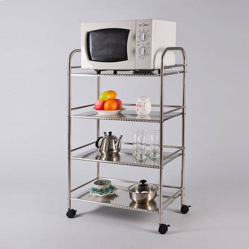 4 Tier Kitchen Trolley Cart Stainless Steel Shelves Storage Wheels Castors - Picture 2 of 9