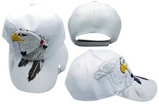 Native Pride INDIAN Bald Eagle Feathers Grey Shadow White Embroidered Cap Hat