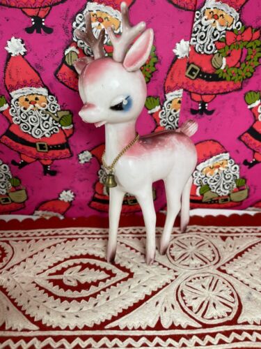 Vintage Pink Soft Plastic Deer Made In Hong Kong-Christmas-Kitschy-cute-reindeer - Picture 20 of 20