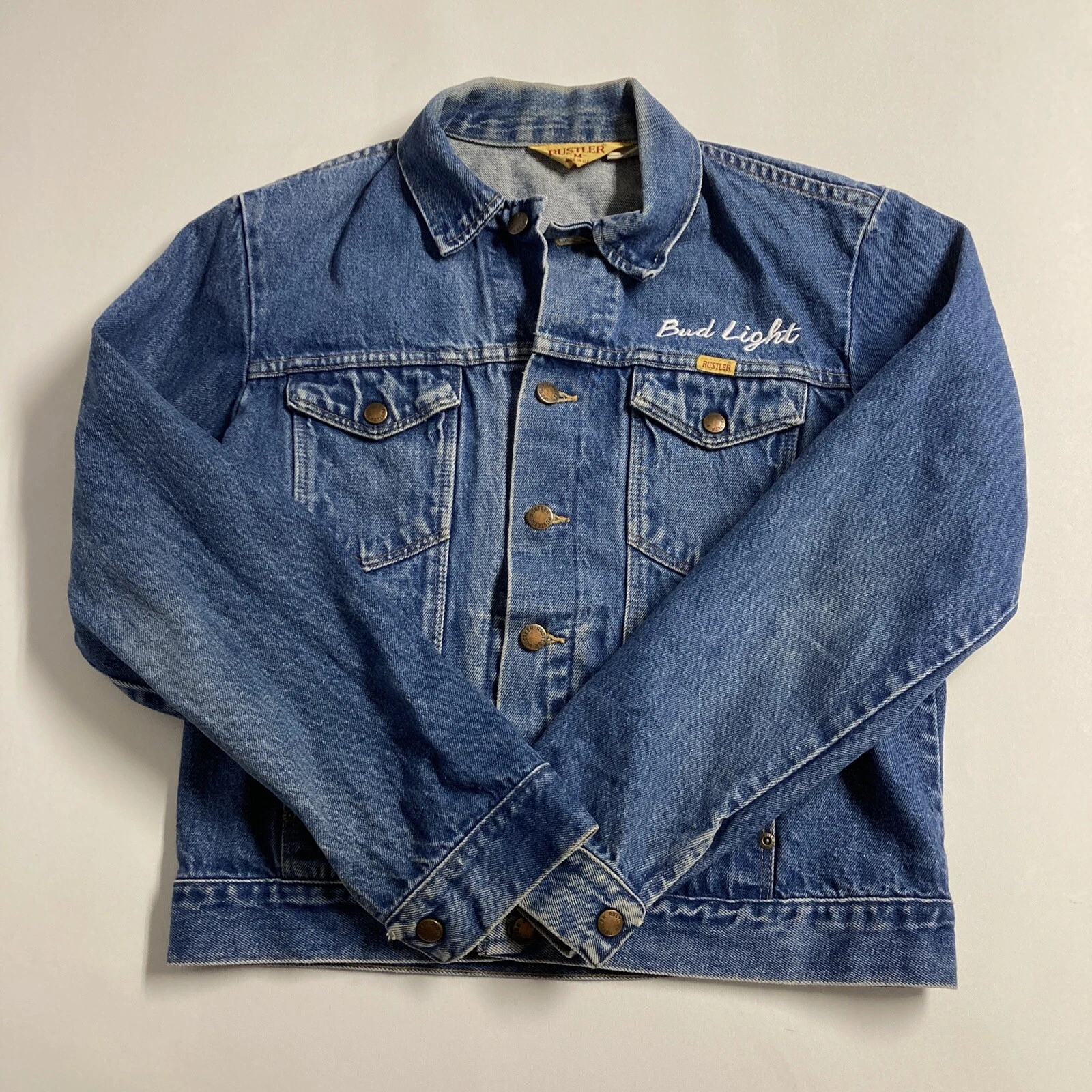 Vintage Rustler USA Bud Light Promo Denim Jean Jacket Mens Medium M