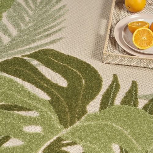 Nourison Aloha Indoor/Outdoor Ivory Green 5'3" x Round Area Rug, Easy - Picture 5 of 9