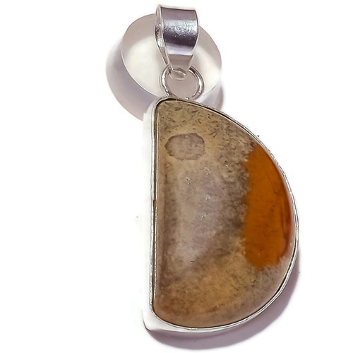 Natural Jasper Cabochon Gemstone Silver Overlay Handmade Crescent Pendant A3358 - Picture 2 of 3