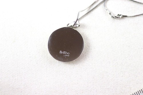 Brilho Steel Flower Floral Enamel Pendant Silver Tone Necklace - Picture 4 of 5