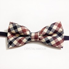 Brown Plaid Bow Tie for Barnyard Wedding Prom Adjustable Groomsmen