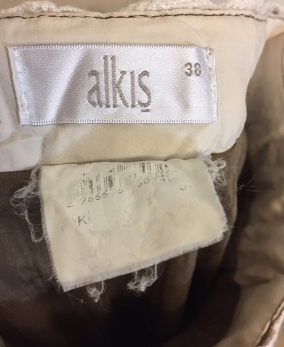 Alkis Brown Floral Embroidered with White & Brown Lace Skirt Size 38 - Picture 8 of 8