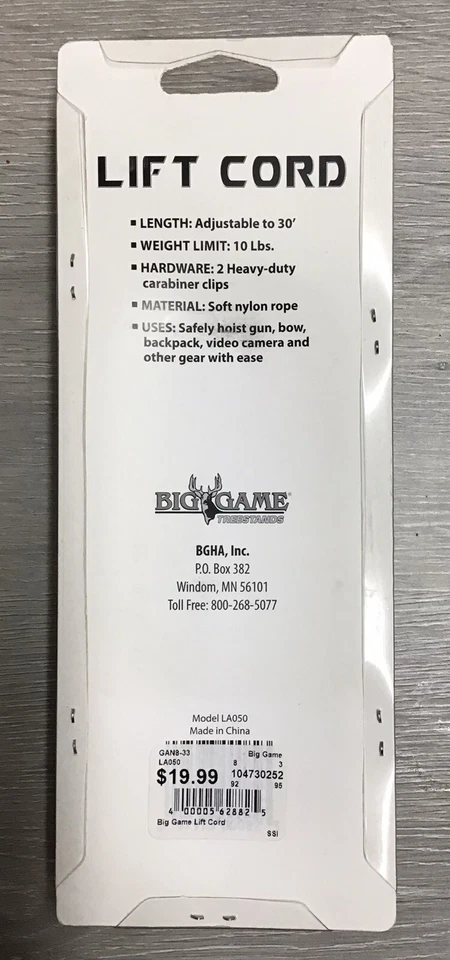 Cable de elevación de nailon Big Game para árboles con 2 clips de mosquetón HD LÍMITE DE 30 pies 10 libras - NUEVO Foto 2 de 2