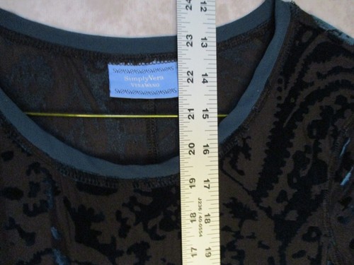 Simply Vera Wang Blouse Womens P Small Black and Teal Sheer Velvet Long Sleeves - Picture 5 of 7