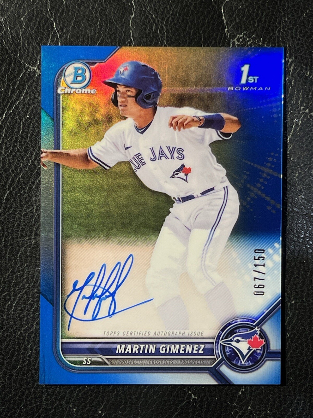 MARTIN GIMENEZ 2022 Bowman Chrome Blue Refractor Auto 67/150 1st