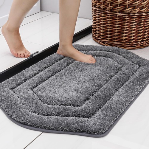 Extra Thick Luxury Grey Bath Rug - Anti-Slip & Water Absorbent Comfort Mat - Picture 6 of 10
