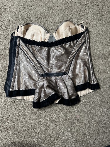FREDERICKS OF HOLLYWOOD Black Lace Nude Bustier Corset Hook & Eye Size 34 - Picture 3 of 5