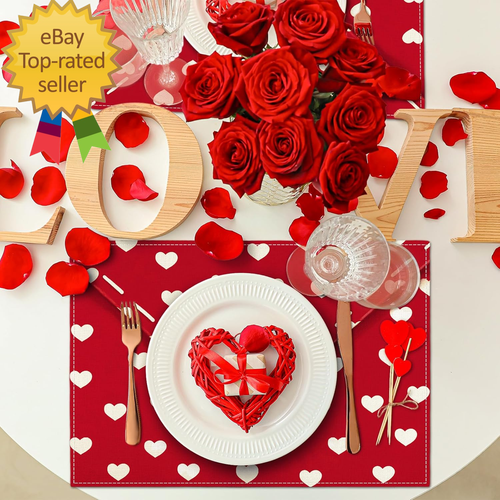 Valentine'S Day Placemats Red Love Heart Envelope Table Mats 12 X 18 Inch Kitche - Picture 4 of 7