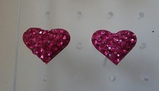 Sterling Silver 10x12mm Small Dk Pink Crystals Puffy Heart Stud Earrings