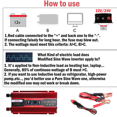 Inversor de energía para automóvil de 7000 W CC 12 V a CA 110 V 220 V onda sinusoidal convertidor solar LCD - Imagen 139 de 191