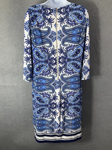 Chico's Dress Womens Sz 2 (12 US) Classic Boho Paisley Blue White Resort Summer - Picture 2 of 11