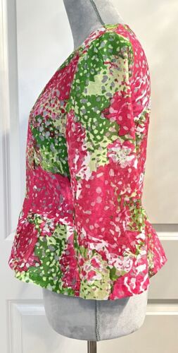 Ruby Rd. Linen Blend Pink/Green Semi Sheer Full Zip Top Shacket Jacket 8 AKA - Picture 3 of 8