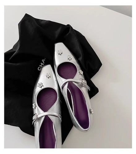 French Rhinestone Women Square Toe Leather Low Hidden Wedge Heel Mary Jane Shoes - Picture 15 of 24