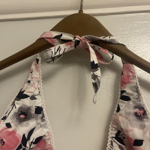 SIZE 16 - Pink & White PILOT - Floral Stretch Crop Halter Top Bow Y2K 00s Summer - Picture 9 of 9