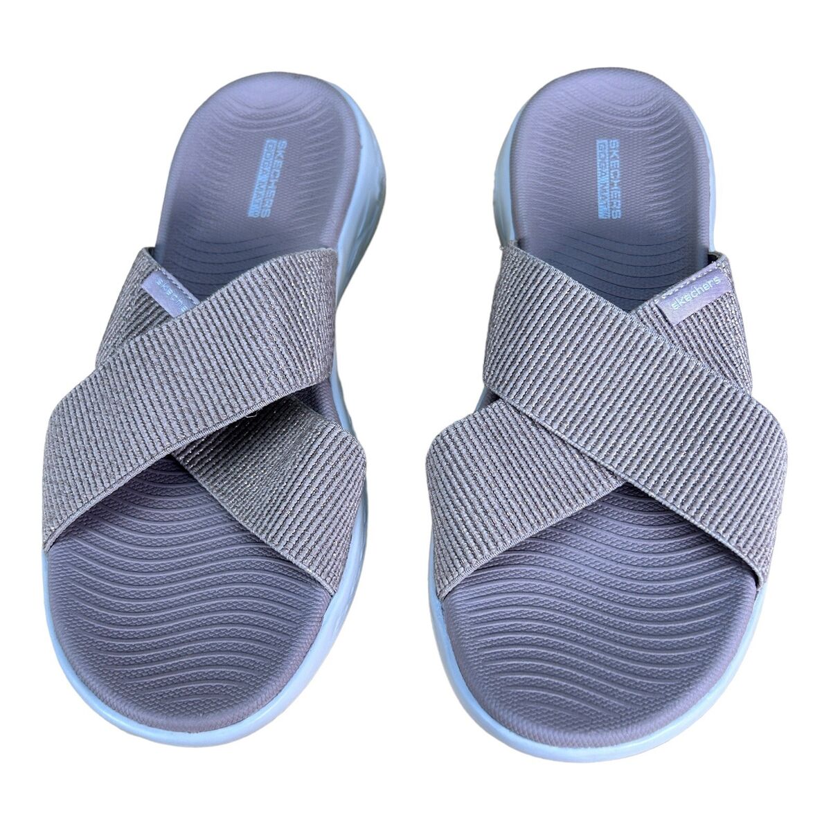 SKECHERS On The Go 600 Glistening Sandals Slides UK 5 Rose Gold Cross Cross