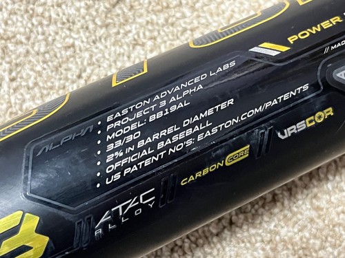 Easton Project 3 Alpha Drop(-3) BB19AL 33"/30oz Baseballschläger Carbonkern sehr guter Zustand - Bild 4 von 17