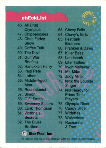 Saturday Night Live SNL Star Pics 1992 Trading Card Complete Your Set You Pick - Picture 3 of 301