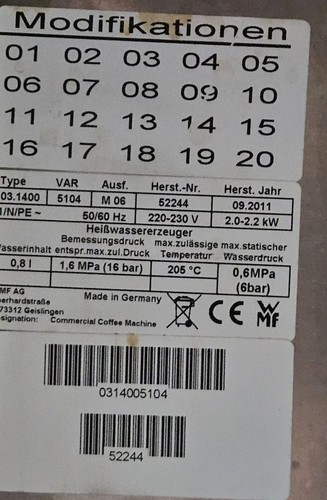 WMF Presto F Kaffeevollautomat Gastro Kaffeemaschine 230V 2,2KW Tag/120 Tassen - Bild 6 von 6