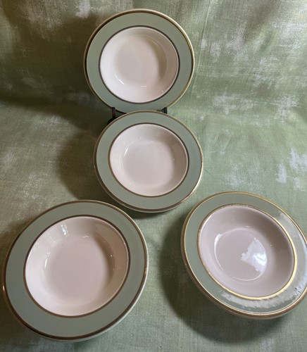 4 Dessert Bowls, 4 Cup & Saucer CLASSIC HERITAGE GREEN , Celadon Green, Gold - Picture 7 of 9