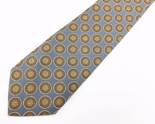 1970s Wide All Silk Tie Mens Vintage Disco Era Gray Necktie with Foulard Designs - Picture 2 of 5