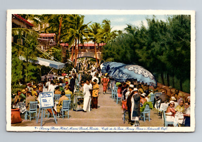 Postcard Miami Beach Florida FL Roney Plaza Hotel Sidewalk Cafe de la Paix VTG