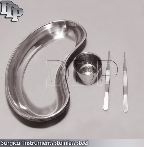 Surgical stainless steel cup and two forceps Kidney tray Instruments, DS-642 - Picture 2 of 2