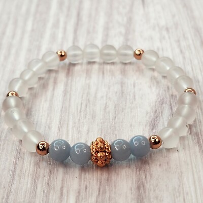 Crystal Bracelet Stretch Women's Matte Quartz Angelite Copper 6mm 7in Gift Box