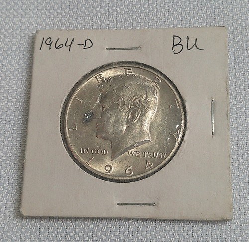 1964-D Kennedy Half Dollar 90% SILVER US Mint Coin BU in Cardboard Coin Holder
