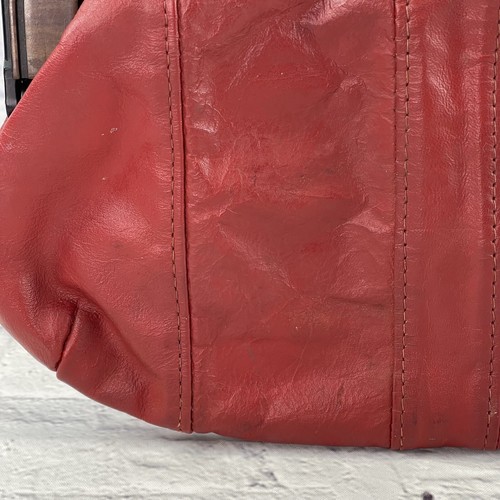 Leather Blood Red Clutch Clasp Bag Purse 60’-70’s Boho Vintage Retro - Picture 12 of 18