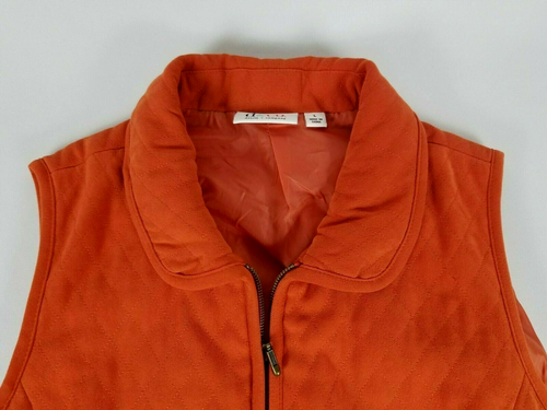 Denim & Co. Women's Large Pumpkin Orange Microfiber Quilted Zip Front Lined Vest - Picture 3 of 8
