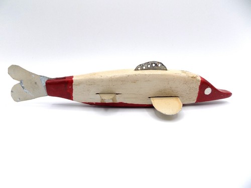 Primitiver handgeschnitzter Holz Eisangeln Köder Spearing Decoy rot weiß Minnesota? - Bild 3 von 9