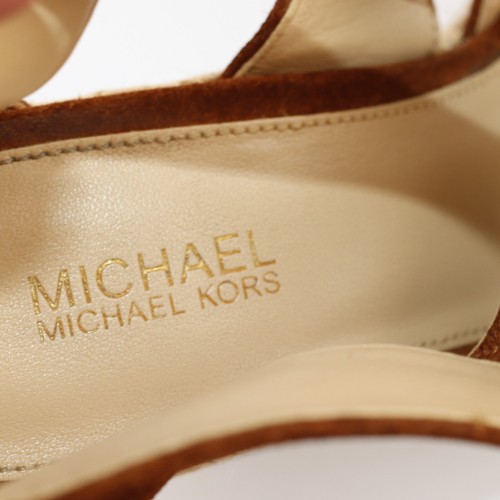 Michael Kors Women Damita Sandal Size 6 Brown Wedge Platform Espadrille Zip - Picture 13 of 15