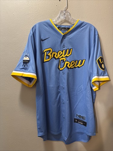 Nike Milwaukee Brewers City Connect BREW CREW Christian Yelich Jersey Sz Large - Picture 2 of 13