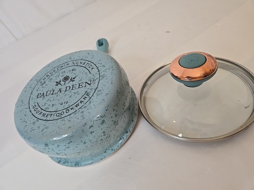 1 Qt Paula Deen Saucepan w Glass Lid. Nonstick Blue Porcelain Cookware Preowned - Picture 4 of 8