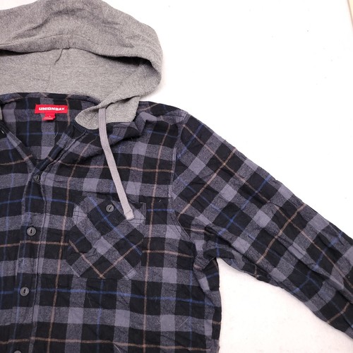 UnionBay Casual Button Up Long Sleeve Hoodie Mens Size Large L Black Gray Plaid - Picture 5 of 10