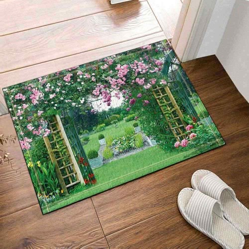 Garten Flora Grün Badematte Waschbar Weich Kuschelig Badteppich Saugfähig Vorleger