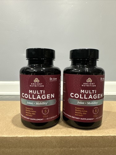 2 Ancient Nutrition Multi-Collagen Joint + Mobility Protein 45 Caps Each BB 6/23