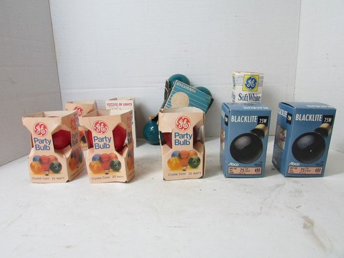 13 Vintage GE Party Bulbs 25 Watt Lightbulbs Colored Blue Orange Red Blacklight - Picture 2 of 8