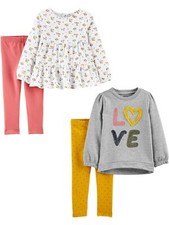 Girls' 4-Piece Long-Sleeve Shirts and Pants Playwear Set Grey Love/Pink/White...