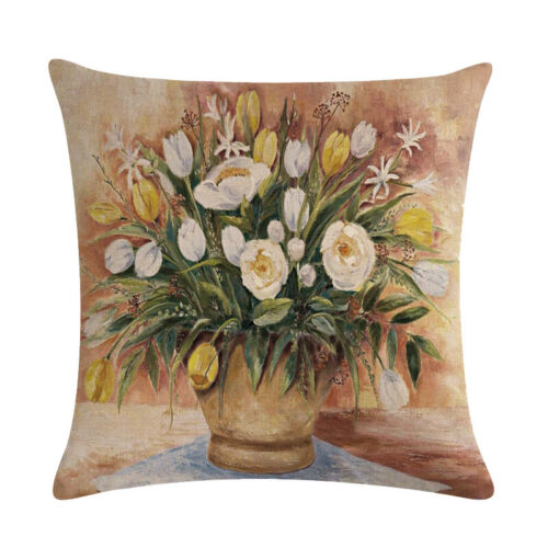 Linen Blend Vintage Flower Vase Pillow Case Couch Car Waist Back Cushion Cover - Picture 4 of 48