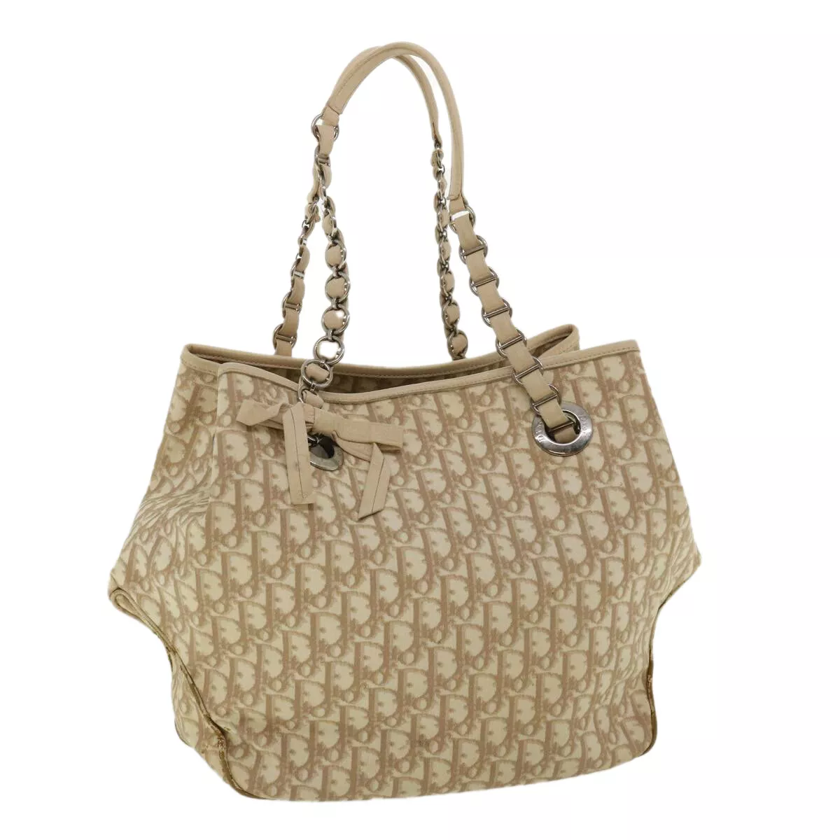 Sac fourre tout en toile Christian Dior Trotter PVC cuir beige authentique am3502