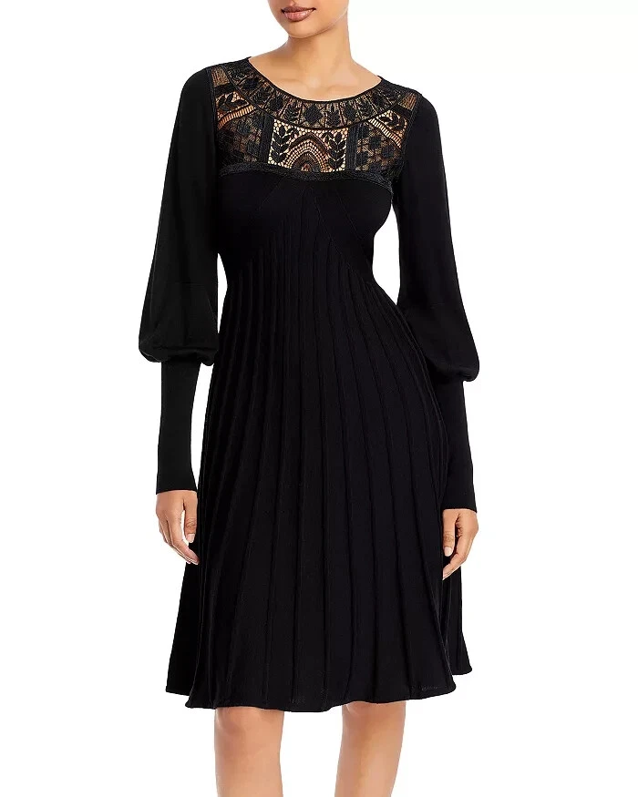 Vestido tejido Alberta Ferretti L100306 negro macramé talla 8 para mujer Foto 3 de 4