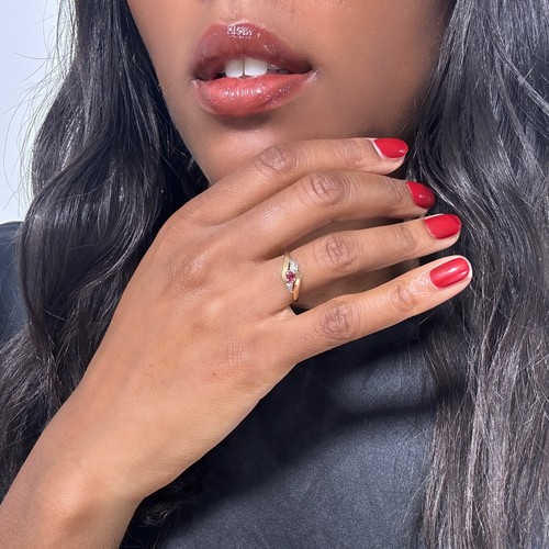 Vintage 18k Gold Rubin Ring, Vintage Weiß- und Gelbgold Arabeske Rubin Ring - Bild 4 von 9